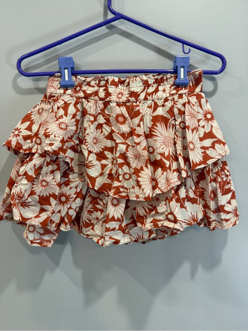 American Eagle Outfitters Rust Floral Tiered Mini Skirt
